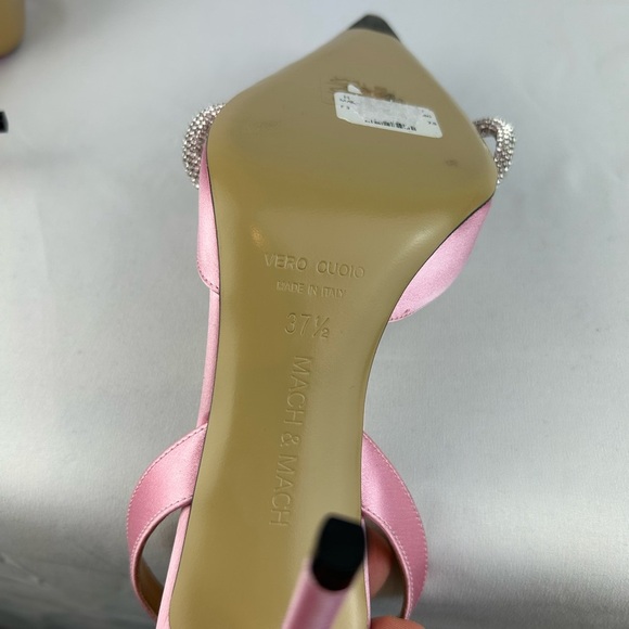 Mach & Mach RARE Double Bow Crystal-embellished Pink Satin Slingback Heels - Picture 7 of 16